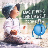 PopoLino Baby blød bundskum i stedet for våde babyservietter. Vegansk og naturligt kosmetisk renseskum! Bundskum med aloe vera, troldnød, bergamot og E-vitamin. Gør bunde og miljø glade.