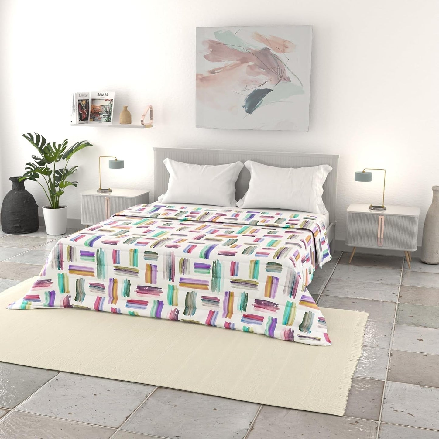 Italiensk sengetøj basic sommerdyne, trykt mikrofiber, 250X240Cm, cirkel Dyner og dyner Naty Shop Multicolor 250X240Cm