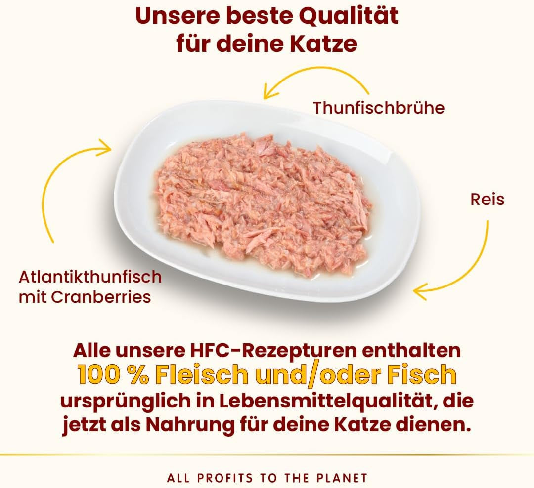 Almo Nature HFC Urinary Help - Nassfutter für Katzen - Unterstützung für die Harnwege - Atlantischer Tunfisch & Tranebær - Human Grade, Monoprotein, Glutenfrei - 24x50g