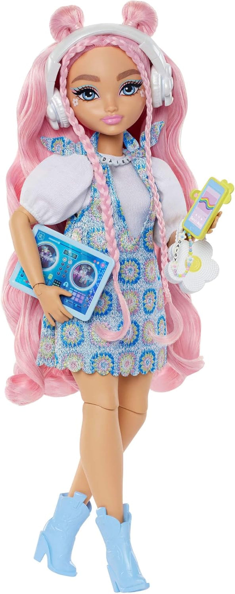 Dream Besties Barbie-dukke og tilbehør, Bevægelig Teresa-modedukke med brunt hår og hårspænder, 10 stykker videospilstema, HYC23-dukker Naty Shop Dj og musik