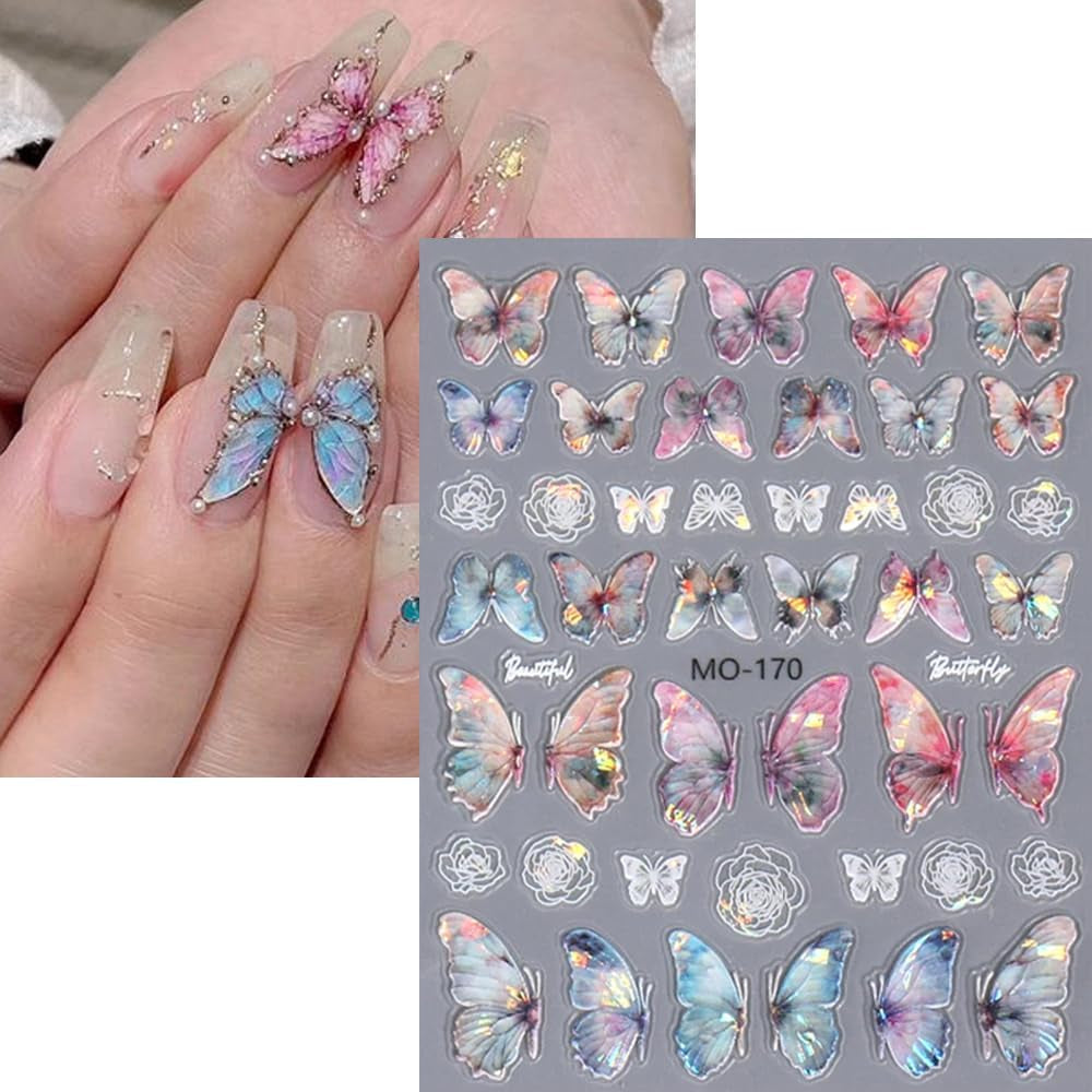 5D prægede sommerfugle negle klistermærker selvklæbende sommerfugle negle dekoration klistermærker aurora sommerfugl negle art stickers negle tilbehør design sommerfugl negle stickers negle art stickers