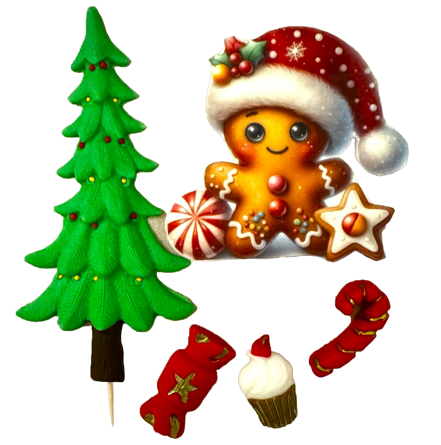 Sæt med 5 spiselige sukkerpasta-dekorationer, Winter Holidays Sugar Paste Decorations Naty Shop