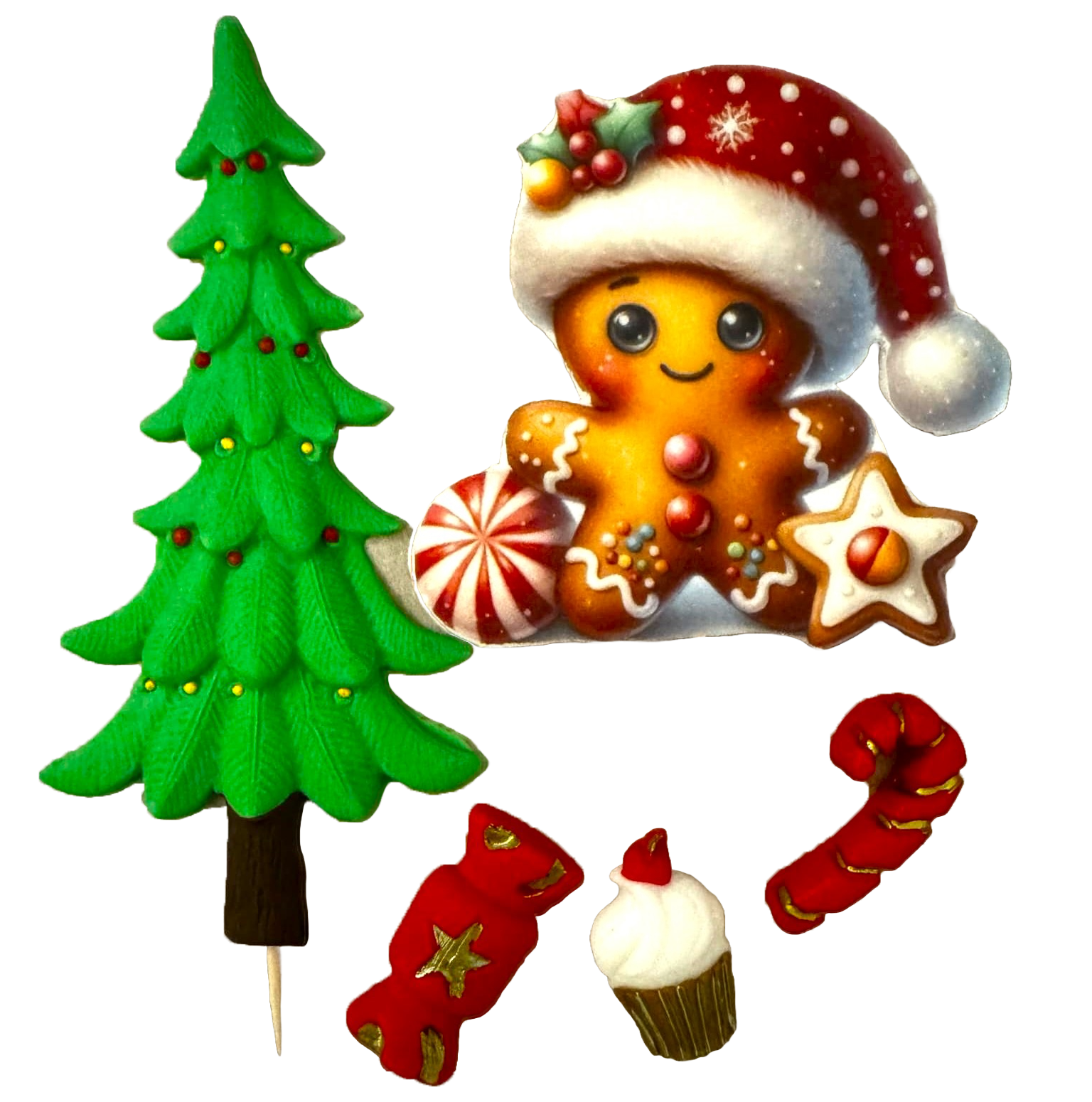 Sæt med 5 spiselige sukkerpasta-dekorationer, Winter Holidays Sugar Paste Decorations Naty Shop