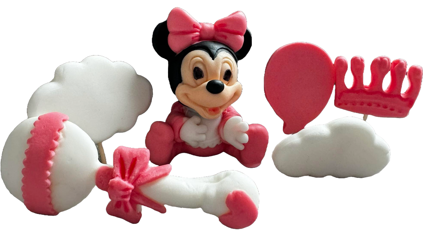 Sæt med 6 spiselige sukkerdekorationer, Minnie Mouse Sugar Paste Decorations Naty Shop