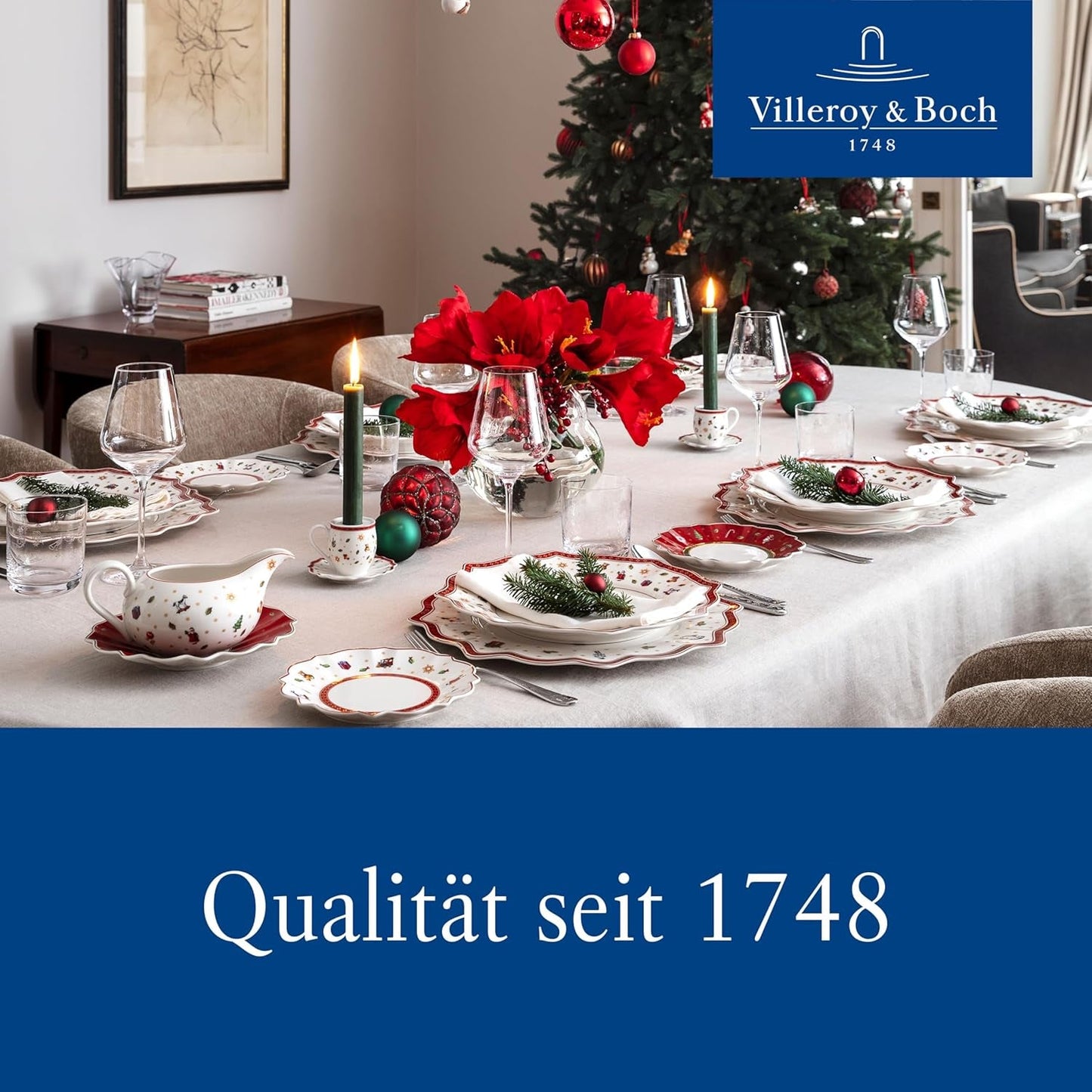 Villeroy & Boch - Toy's Delight morgenmadssæt til 2, lokomotivdesign, 6 stykker, farverigt, jul, porcelænssæt med tallerkener, kopper og skåle til morgenmad, julestel, premium porcelæn