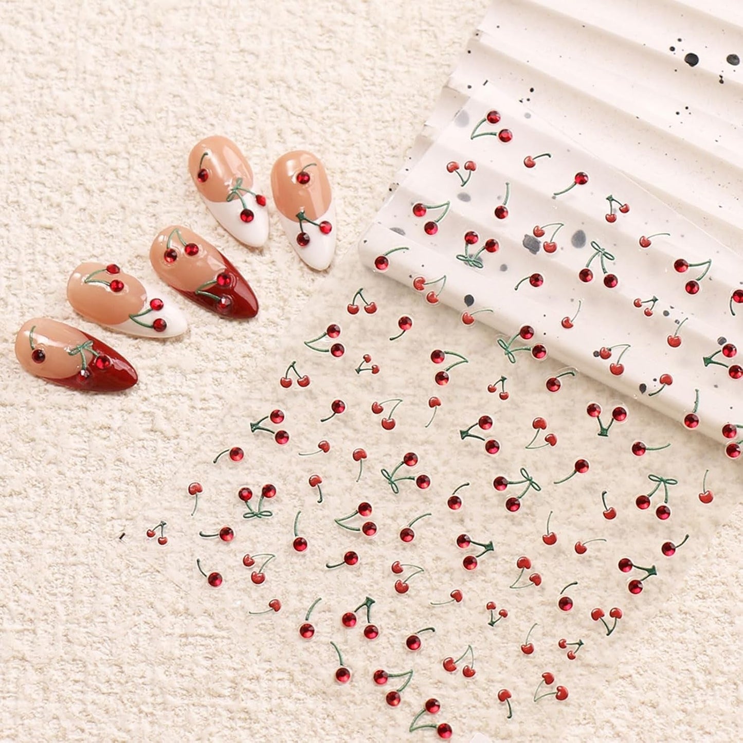 JMEOWIO 3D Nagelsticker Kirsche Nail Art Sticker Selbstklebend Nagelaufkleber 5D Stereoskopisk Dekoration Nageldesign Tilbehør 1 Blatt