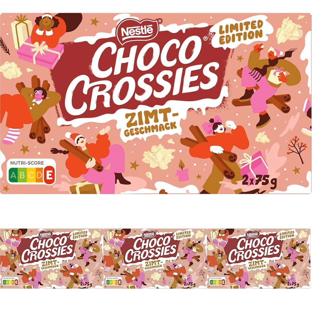 Nestlé lette knasende flager og knasende mandler dækket af en smeltet hvid glasur og kanelsmag fra Nestlé, pakke med 4 (2 x 75 g hver)