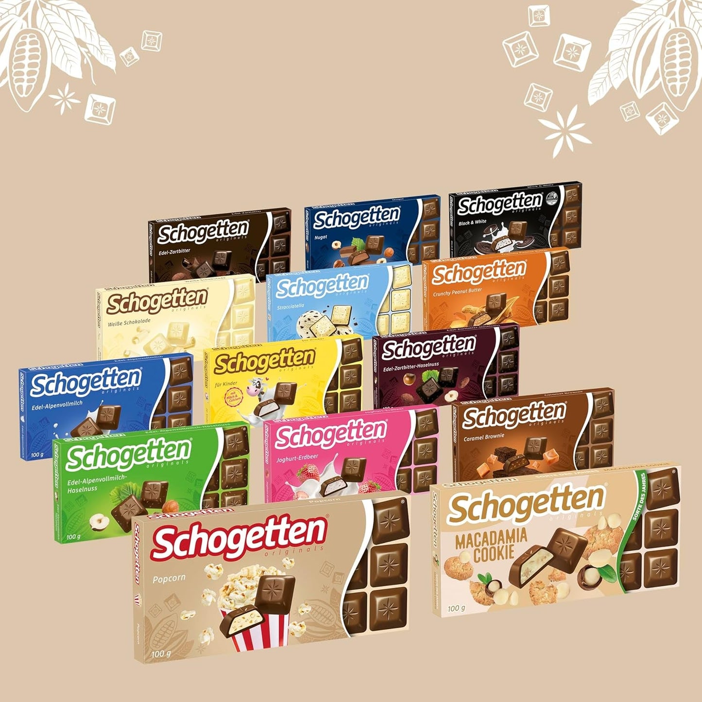Schogetten popcorn 1 chokoladebar x 100g, mælkechokolade med popcorn og majsstykker, praktiske enkeltstykker. En delikatesse. Stykke for stykke.