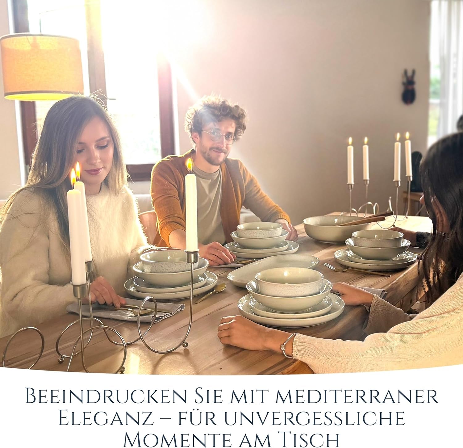 48-dele keramisk stentøjsstel til 12, Ibiza-design, TESTVINDER. Et lækkert middelhavsservicesæt af keramisk stentøj med skåle og tallerkener. Pure Living servicesæt, beige.