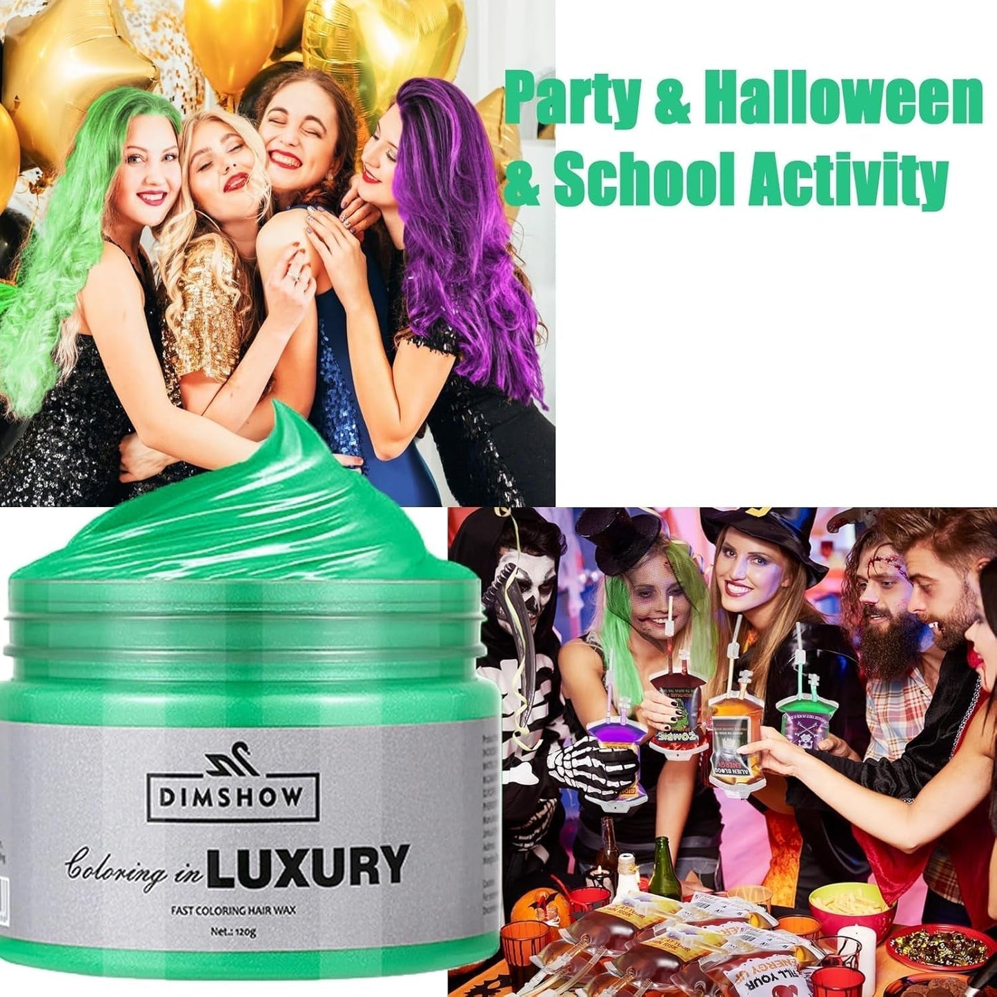 Grøn midlertidig hårvoks, skøre grøn midlertidig hårspray, vaskbar semi-permanent mudder, én gang hårfarve, instant styling hårpasta mudder, naturlig hårfarve til fester, aktiviteter og Halloween Naty Shop hårfarve