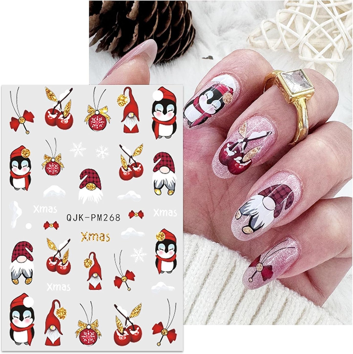 JMEOWIO Nagelsticker Weihnachten 10 Blatt Nail Art Sticker Selbstklebend Nagelaufkleber Glitter Schneeflocke Xmas Winter Urlaub Guld Dekoration Nageldesign Zubehör