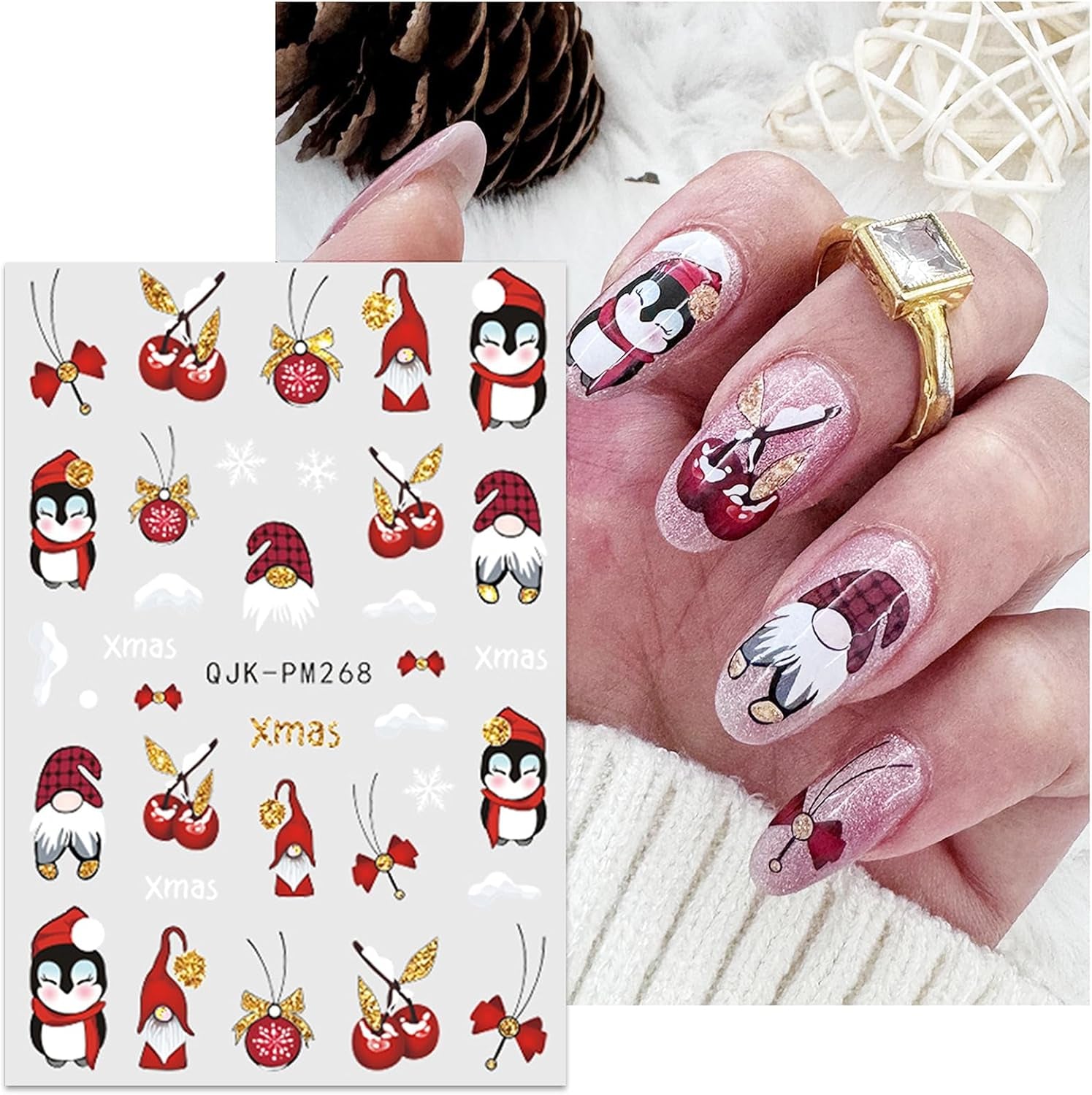 JMEOWIO Nagelsticker Weihnachten 10 Blatt Nail Art Sticker Selbstklebend Nagelaufkleber Glitter Schneeflocke Xmas Winter Urlaub Guld Dekoration Nageldesign Zubehör