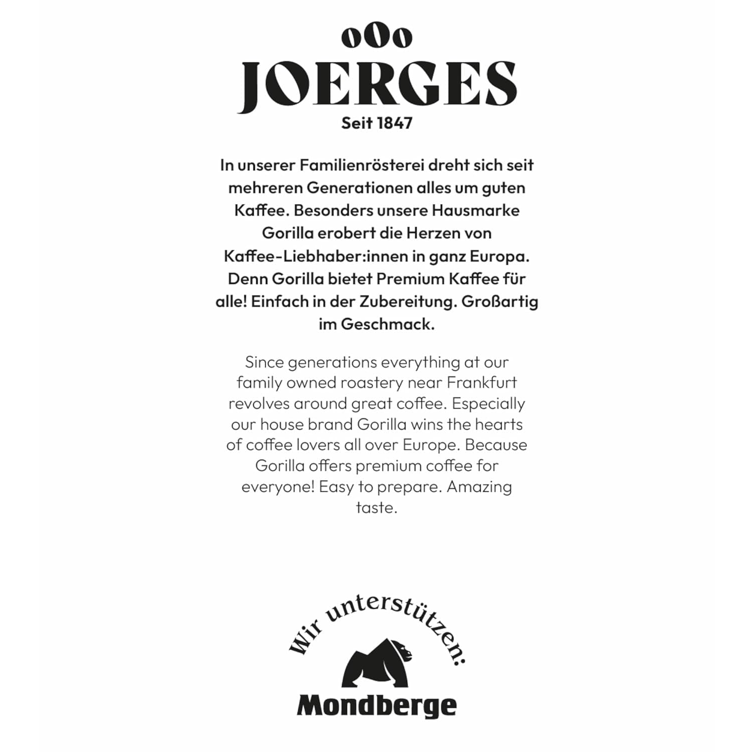 Gorilla Espresso Bar Crema kaffebønner - 12 pakker á 1000g hver