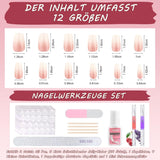 360 stk Gradient Ballerina Falske Negle Sæt, Pink White Gradient Lime-on kunstige negle med 2 stk Nail Oil Penne, Ombre Medium Fake Neils for Women DIY