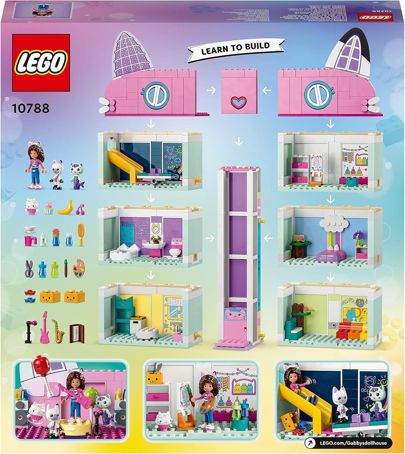 Lego 10788 Gabbys dukkehuslegetøjssæt, 8 værelser og 4 etager Gabbys dukkehuslegetøj med Pandi, Meerkat, Kuchi figurer og tilbehør, gave til 4-årige piger, drenge og børn Byggesæt Besuche den LEGO-Store