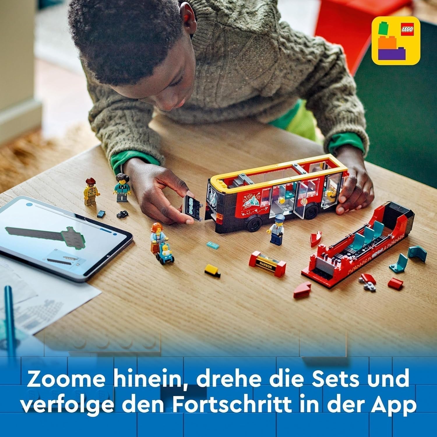 LEGO City dobbeltdækkerbus, dobbeltdækker legetøjsbus, køretøjssæt til piger og drenge fra 7 år, indeholder 5 figurer, inklusive en baby i barnevogn 60407 Byggesæt Besuche den LEGO-Store