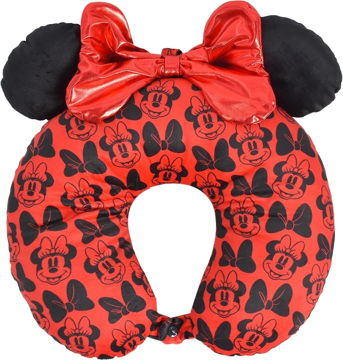 Ful Concept One Disney Minnie Mouse rejse-nakkepude med 3D-ører og fjeder til flybil kontor Komfortabel og åndbar Rød/sort Naty Shop rejsepuder Rød/sort bånd One Size