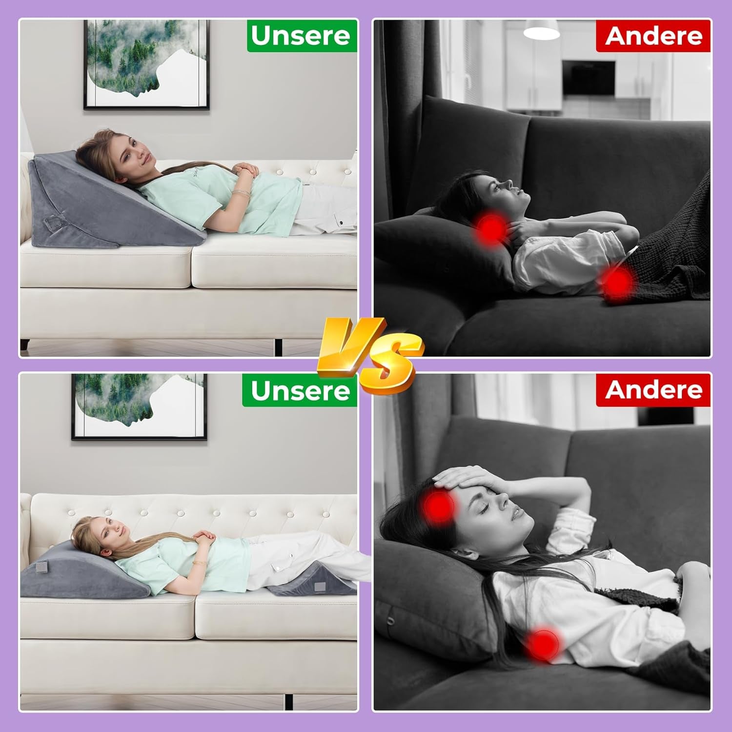 Højdensitetsskum justerbar fjerpude, ergonomisk rygpude til seng og sofa, anti-reflux læsepude til at sove, lege, se tv (tung)