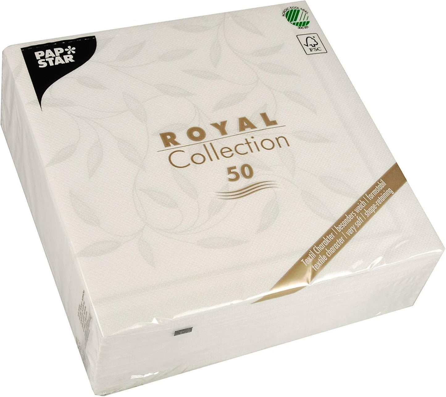 Papstar, 50 servietter "ROYAL Collection" 1/4 fold 40 Cm X 40 Cm Hvid "New Mediterranean", #11652