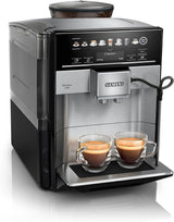 Automatisk espressomaskine Siemens EQ.6 plus s700 TE657503DE, til mange kaffespecialiteter, mælkeskummer, keramisk kværn, dobbelt kaffefunktion, anti-kalk, automatisk damprensning, 1500 W, rustfrit stål