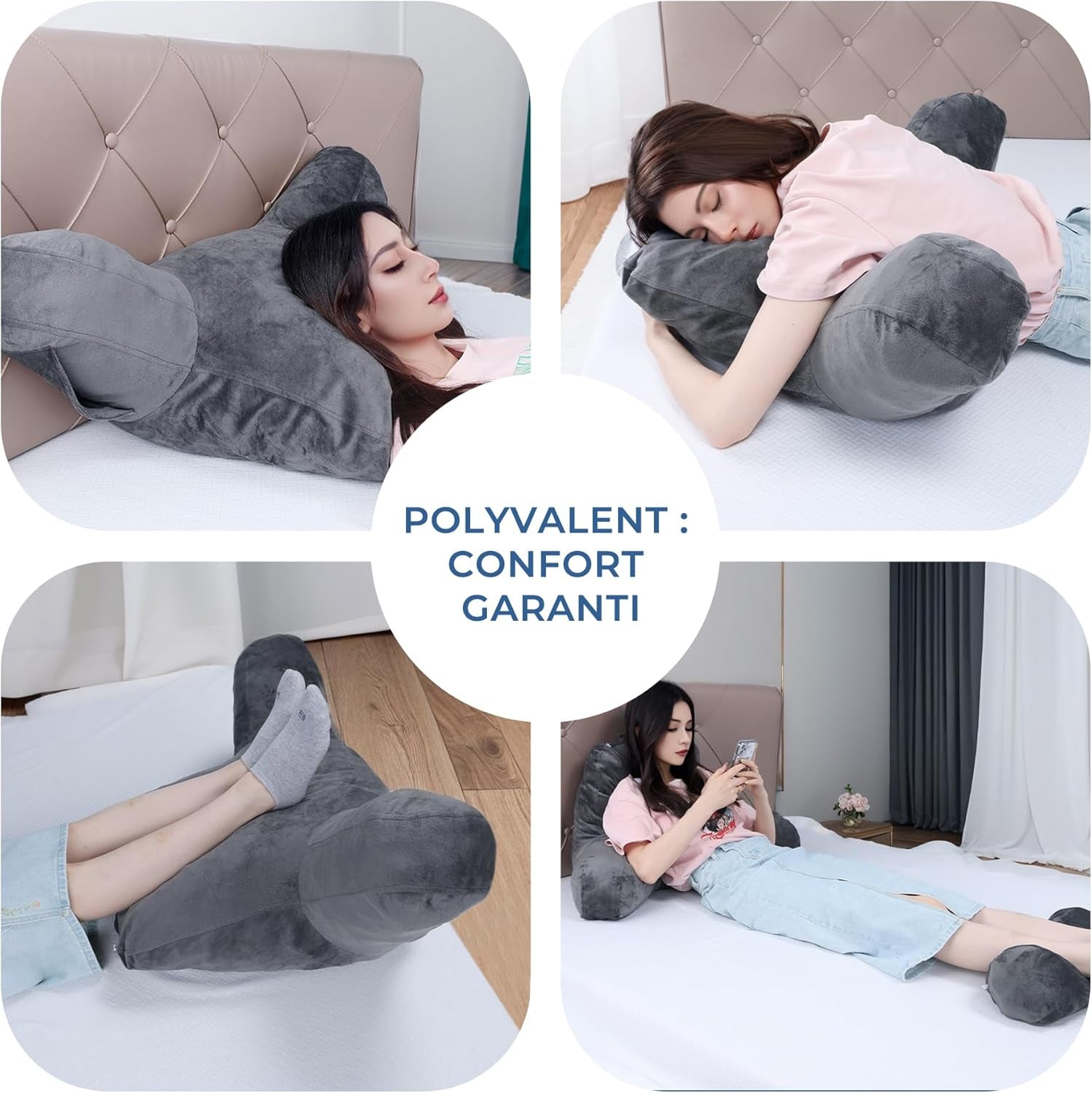 INFANZIA ergonomisk læsepude med armlæn, memory foam rygstøtte, grå, M