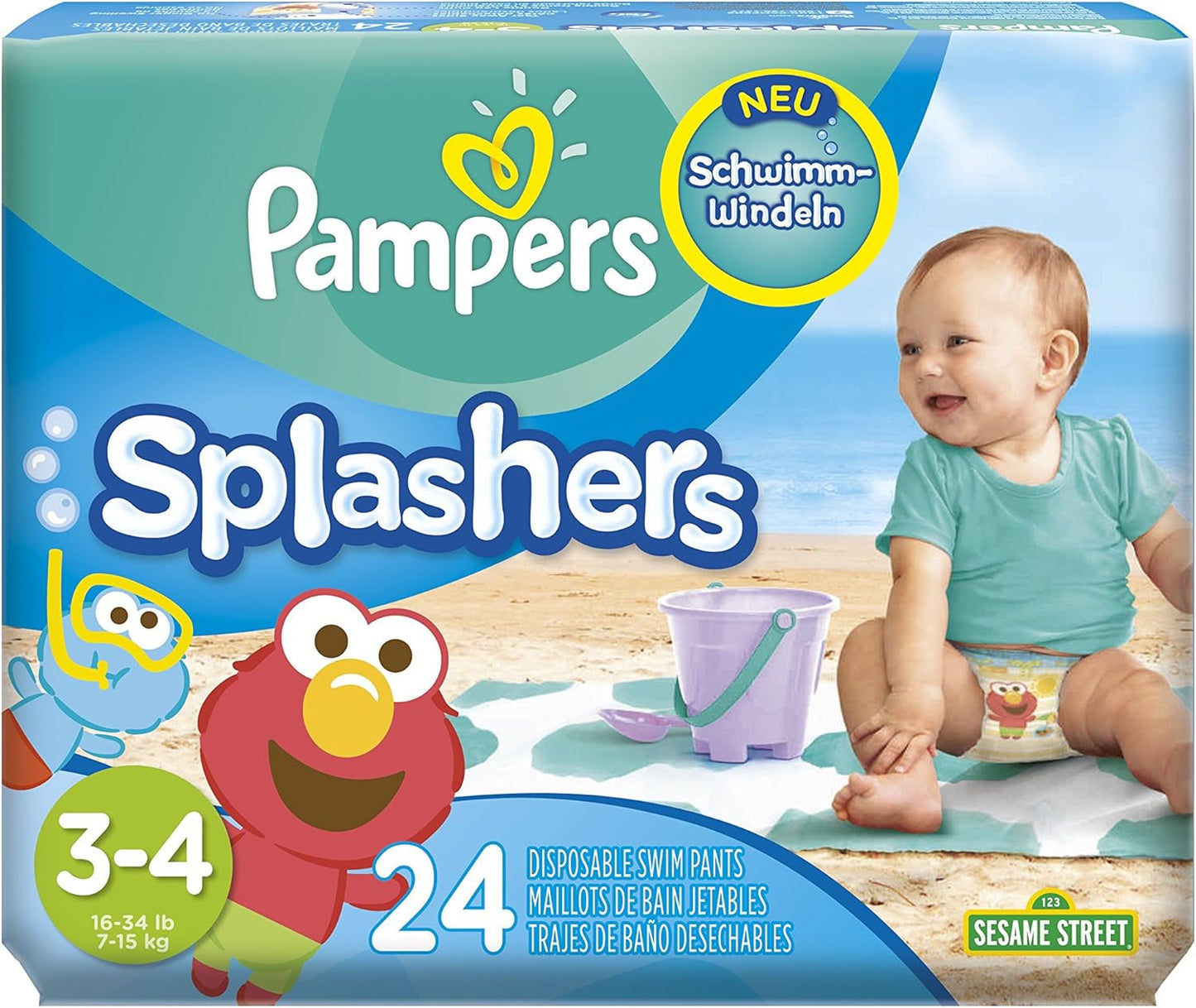 Pampers Splashers Baby Shark Limited Edition engangsbadebleer 4-5, 11, 9 kg-15 kg, for sikker beskyttelse i vandet