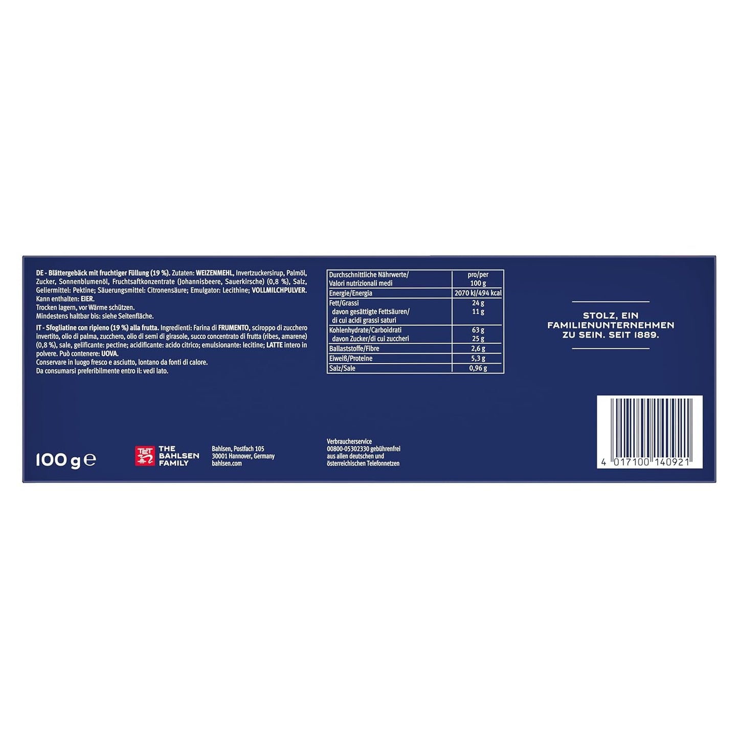 Bahlsen Deloba - 1 pakke - Solbær- og kirsebærsmørdej (1 x 100 g)
