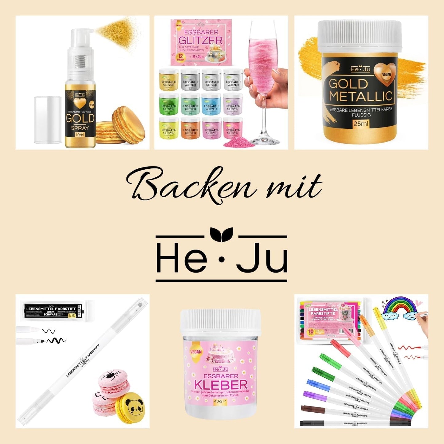 He-Ju Metallic Gold flydende madfarve 25 ml, spiselig glitter til drikkevarer og mad (Metallic Gold, 25 ml)