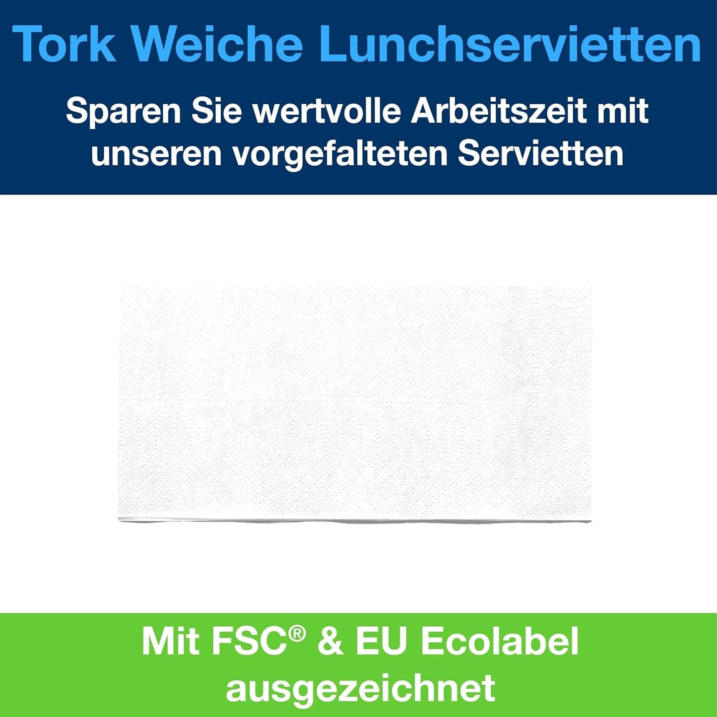 Tork blød frokostserviet hvid, 1/8 fold, 3 lag, 33 cm × 33 cm, 150 servietter, 477416