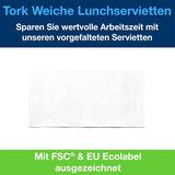 Tork blød frokostserviet hvid, 1/8 fold, 3 lag, 33 cm × 33 cm, 150 servietter, 477416