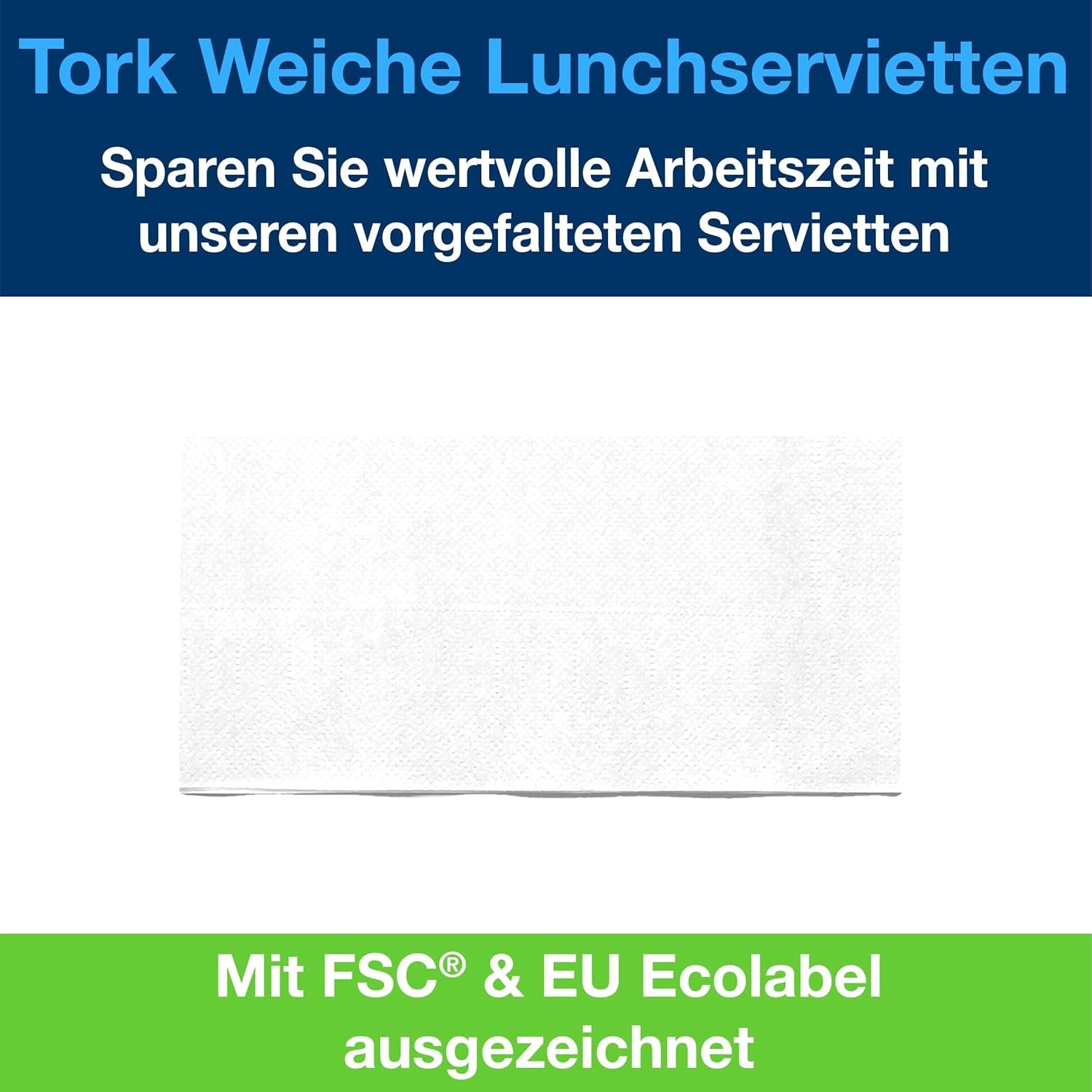 Tork blød frokostserviet hvid, 1/8 fold, 3 lag, 33 cm × 33 cm, 150 servietter, 477416