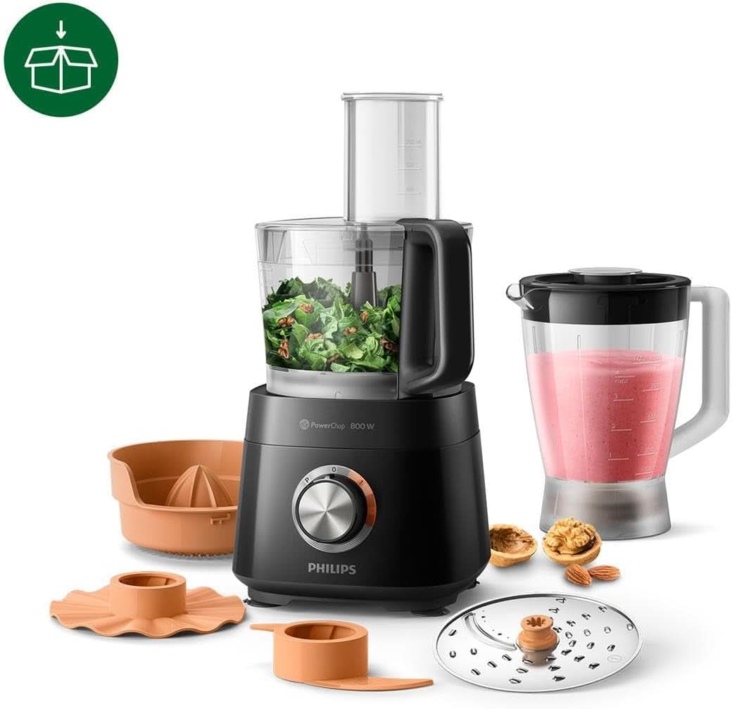 Philips Kompakte Küchenmaschine – 850W, 31 Funktioner, 2,1-Liter-Behälter, Powerchop, Edelstahlklinge (HR7530/10) Køkken Naty Shop
