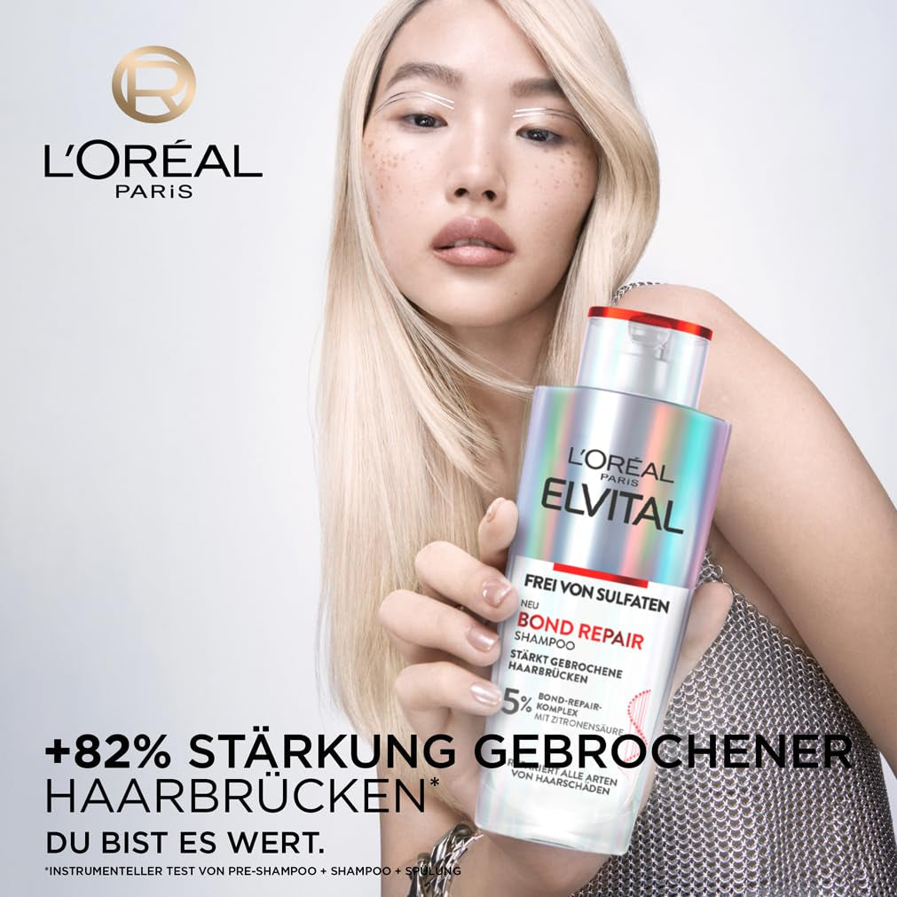 L'Oréal Paris Elvital Bond Repair Shampoo, skånsom rengøringsmiddel til hårreparation L'Oréal brusebad og bad