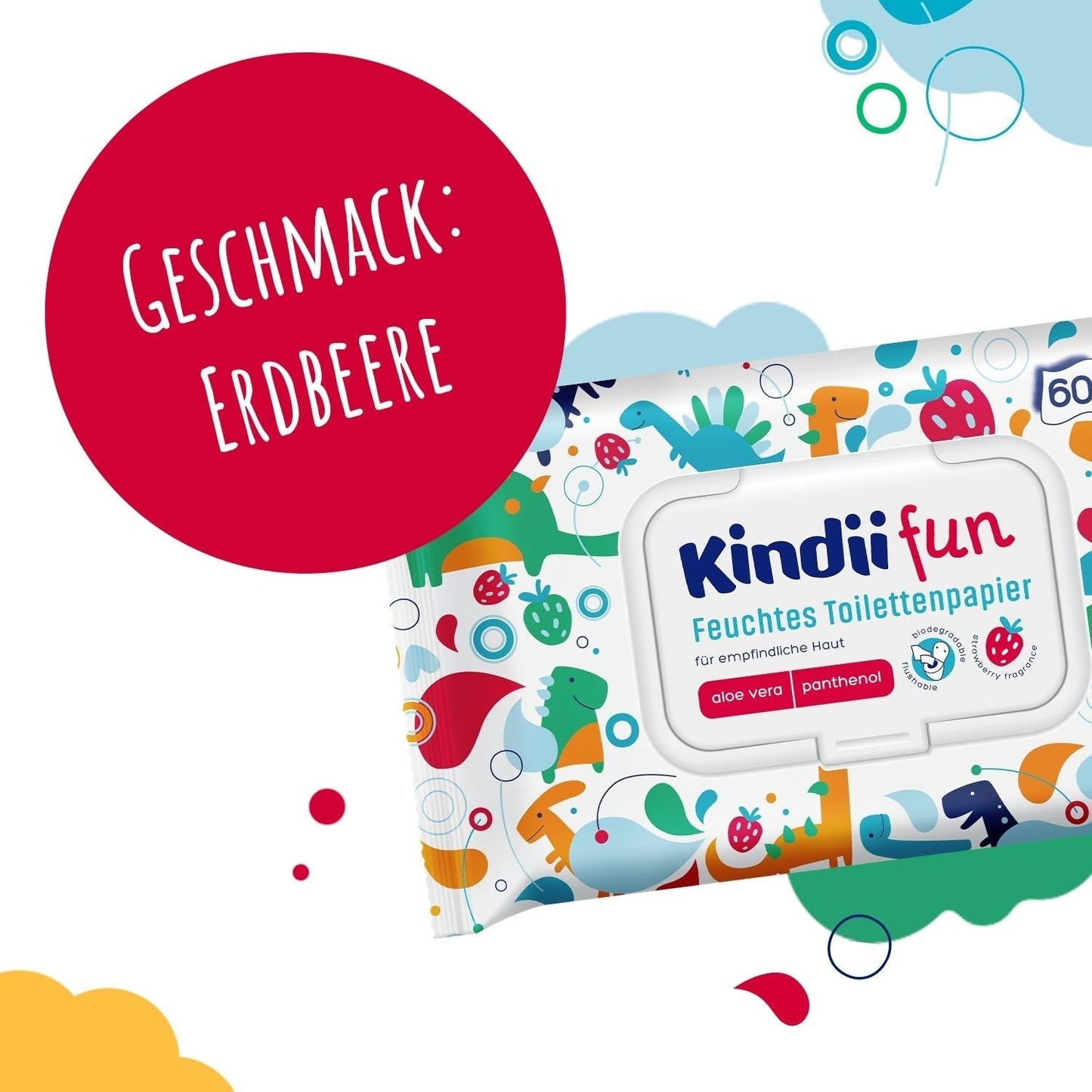 Kindii Fun Wet Toilet Paper - (10X60 stk.) Vådt toiletpapir - Kamille, Aloe Vera, Ph-neutral, Vandbar, Opfrisker det intime område - 600 stk.