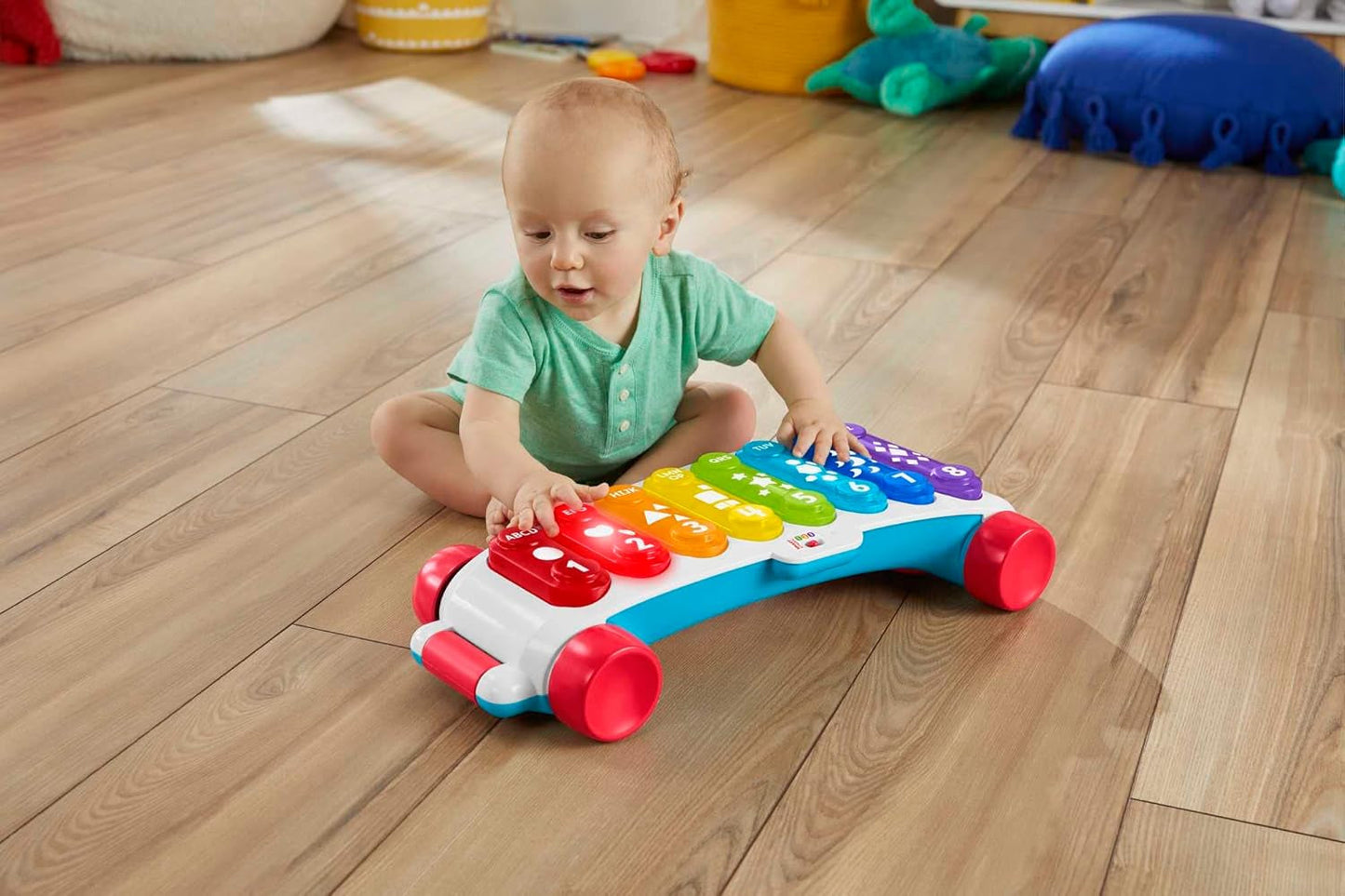 Fisher-Price Light-up kæmpe xylofon - elektronisk musikinstrument til at trække sammen med sange med læringsindhold, til børn, småbørn fra 9 måneder, flerfarvet, version: fransk, HJK40 Jucarii Bebe Naty Shop
