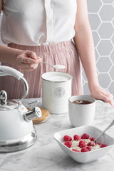 LIVING kollektion, sukkerskål med låg | creme pastel | opbevaringsboks 1 L køkken til sukker | sukkerbeholder i stål med låg | Bambus lufttætte opbevaringskrukker med låg Naty Shop madopbevaringsbokse