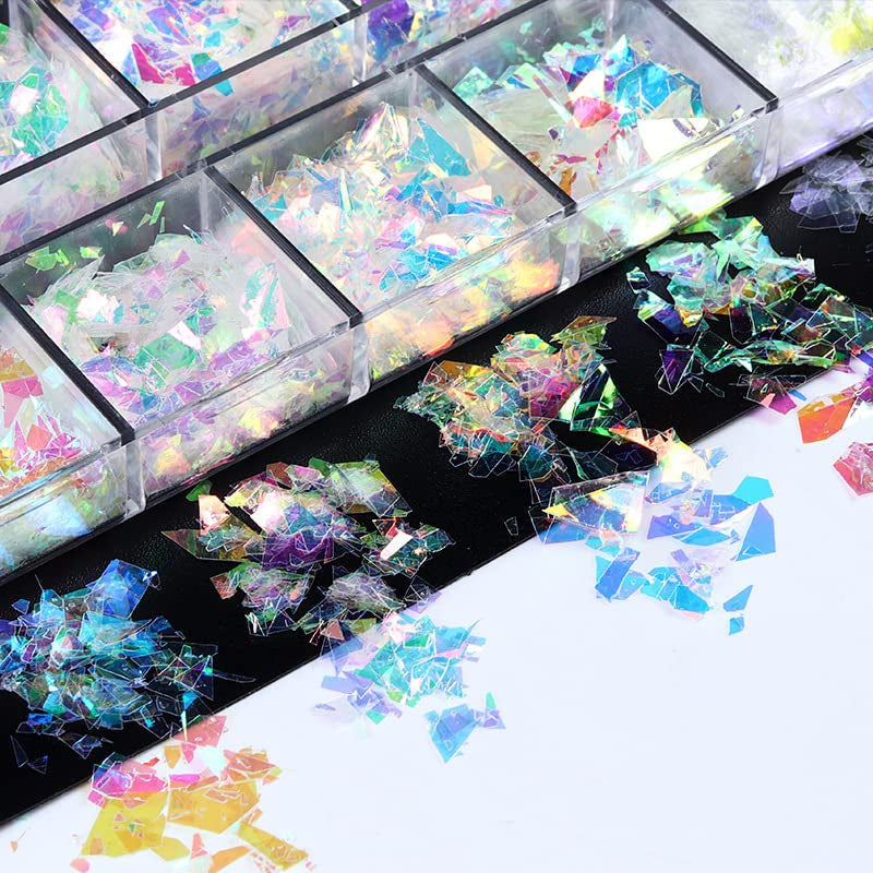 JMEOWIO Nail Glitter 12 Grids Havfrue Negle Art Decoration Accessories Negle Design