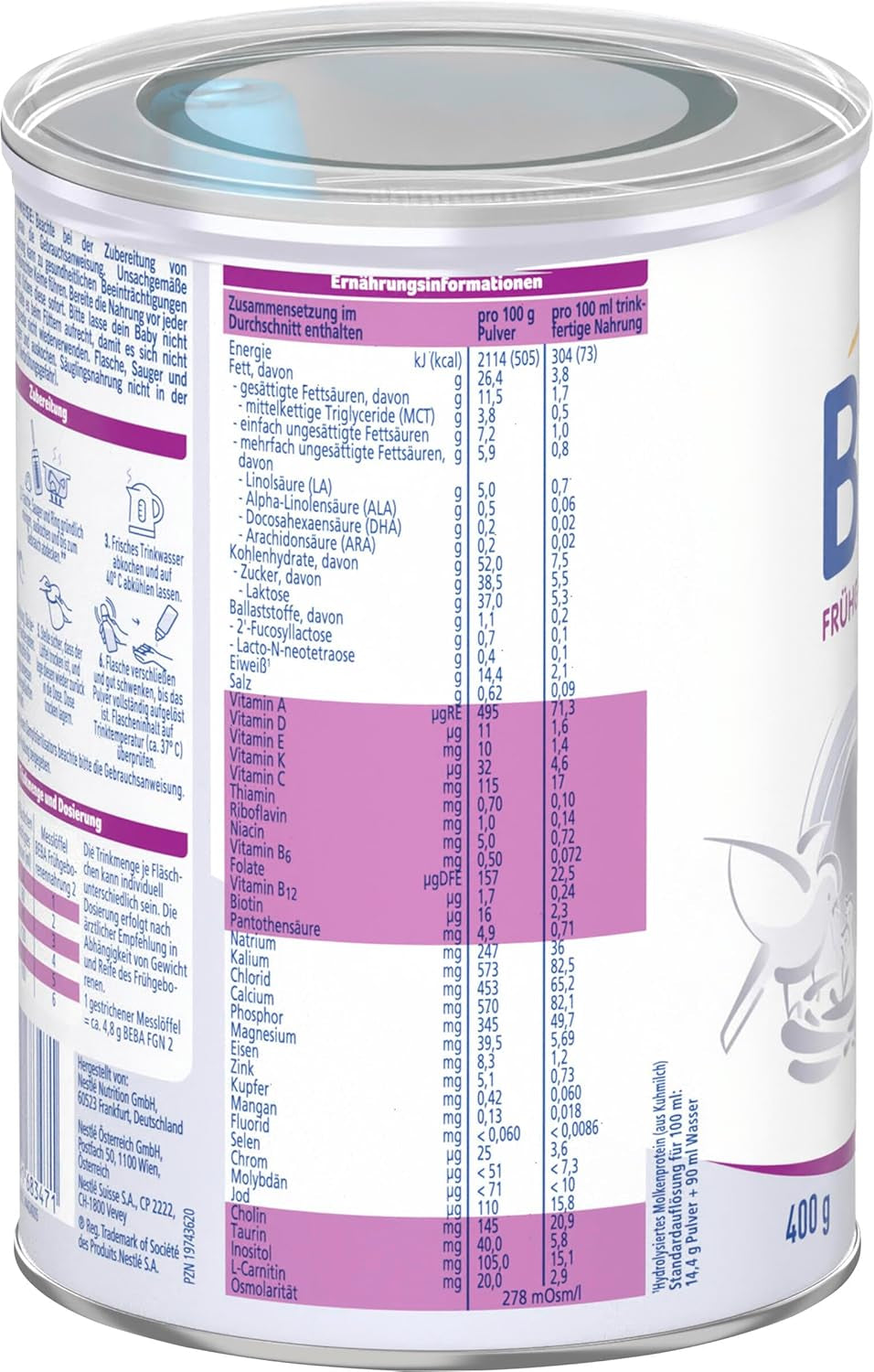BEBA præmature modermælkserstatning trin 2 - præmature spædbørn efter hospitalsudskrivning, babymad, babymælkpulver, 1 pakke (1 x 400 g)
