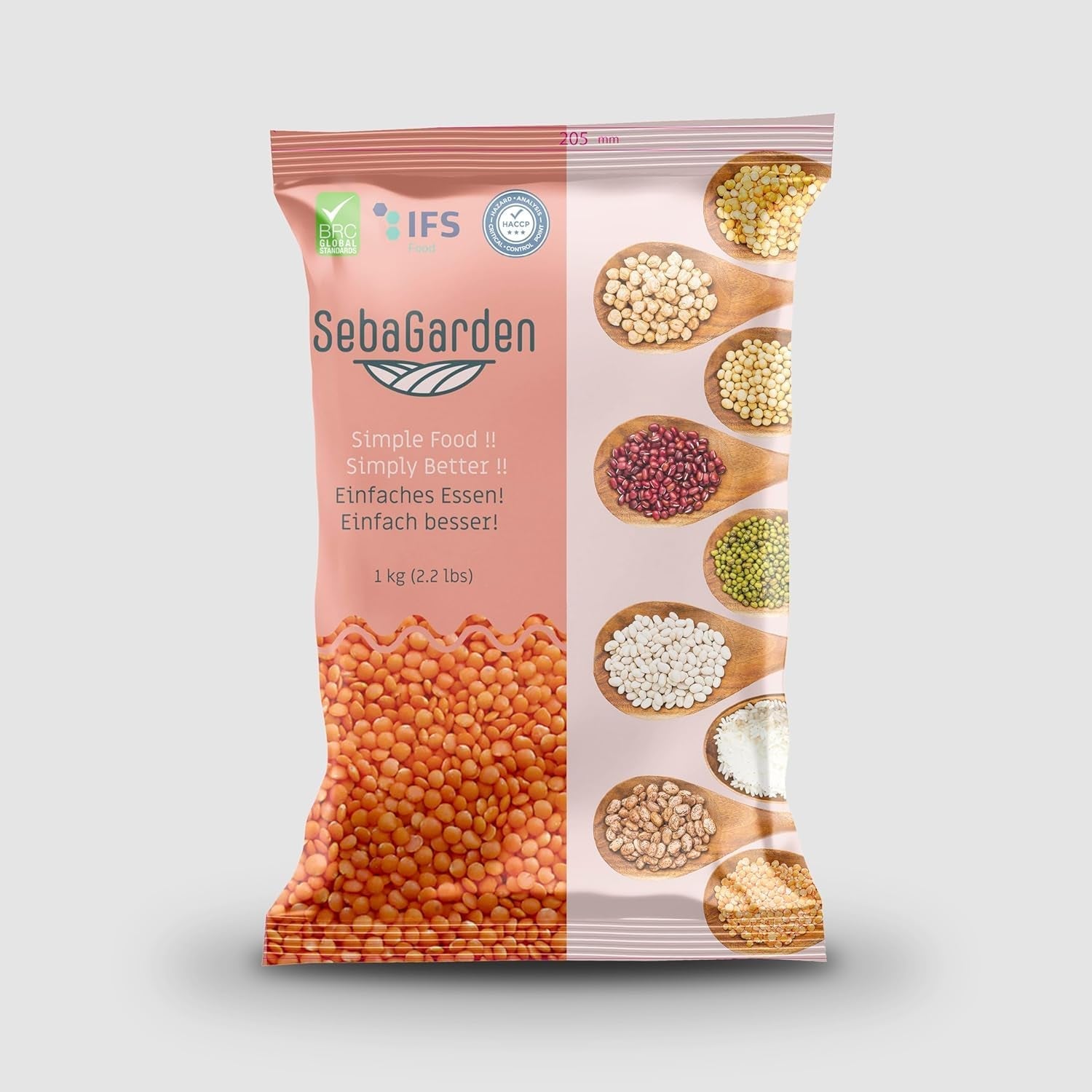 Seba Garden Red Linser 1 kg - Premium hele linser fra Canada - Massor Dal, ikke-GMO, høj i protein, høj i fiber - helt naturlig, vegansk, glutenfri, ideel til supper og karryretter