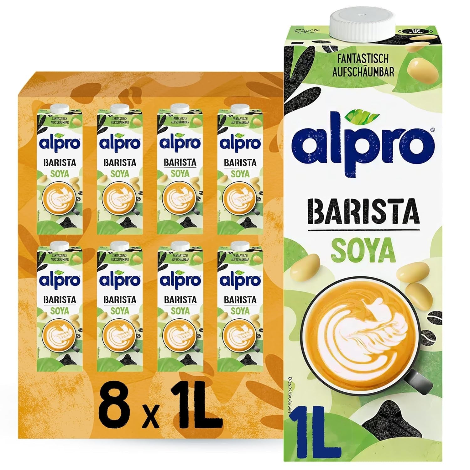 Alpro Barista Haferdrink – Zum Aufschäumen – Vegan und milchfrei – Von Natur aus lactosefrei – Rich an Ballaststoffen, Calcium og Vitaminen – 8 x 1 L – Haltbar