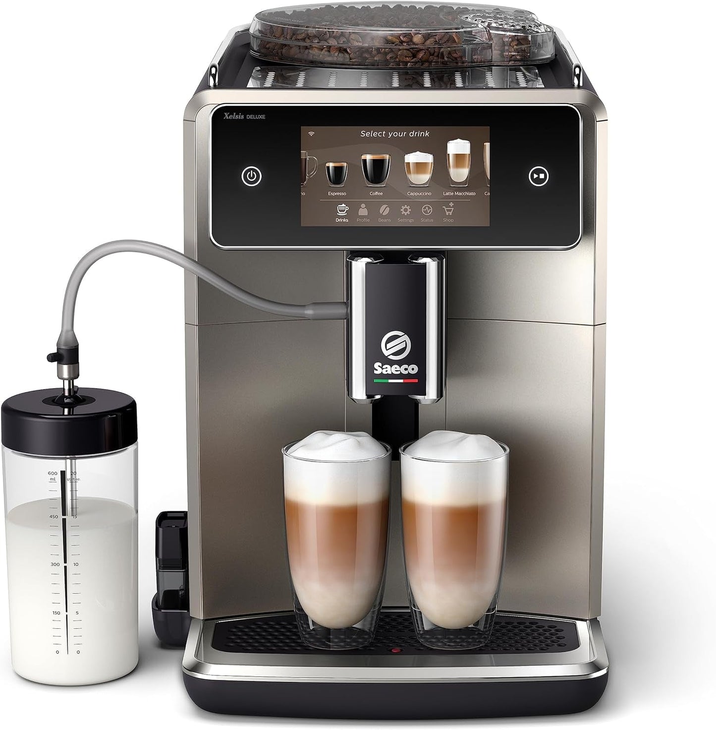 Saeco GranAroma automatisk espressomaskine - 14 kaffespecialiteter, intuitiv farveskærm, 4 brugerprofiler, keramisk kværn, 1500 watt (SM6580/10)