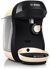 Bosch Tassimo Happy Friendly TAS107E Kapsel Espressomaskine, 70+ drikkevarer, velegnet til alle kopper, Auto-Stop, Bæredygtig, Perfekt Dosering, Pladsbesparende, 1400W, Creme/sort