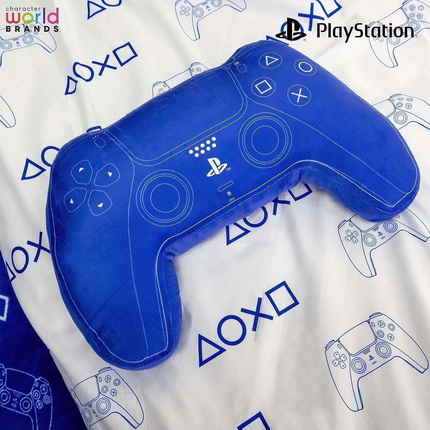 Character World: Officielt licenseret Playstation-controller-formet pude, håndsætdesign, fyldt plyspude | Perfekt til soveværelse eller legeindretning, blå Naty Shop standard puder