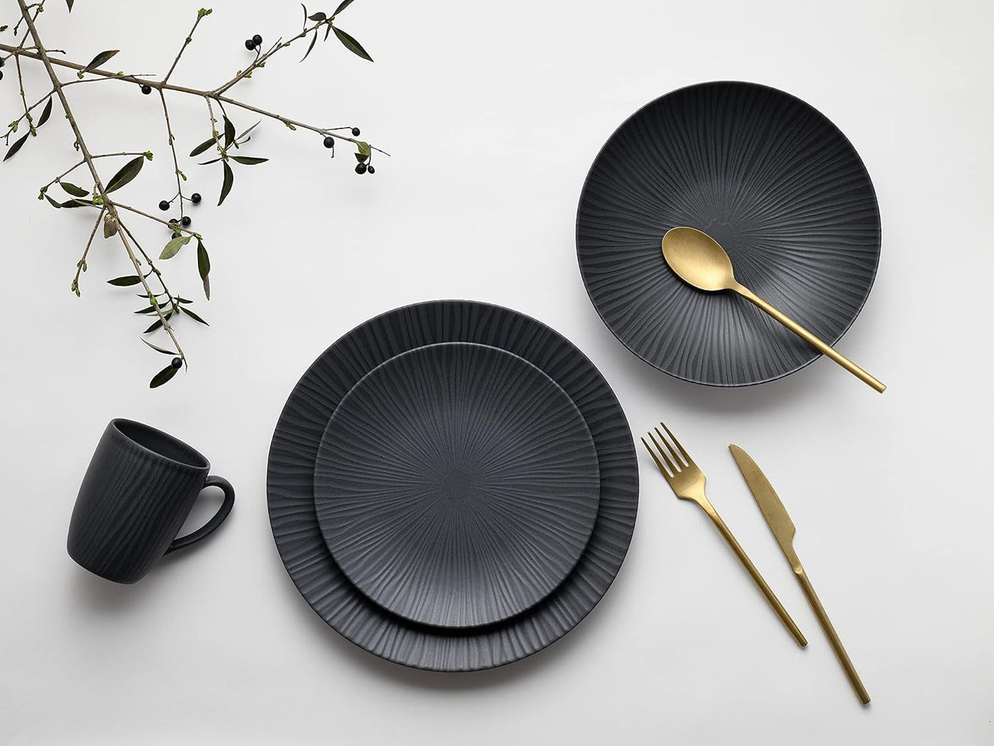 CreaTable, 20537, Vesuvio Black Series, 16 dele stel, porcelænskombinationsservice, tåler opvaskemaskine og mikroovn, fremstillet i Portugal