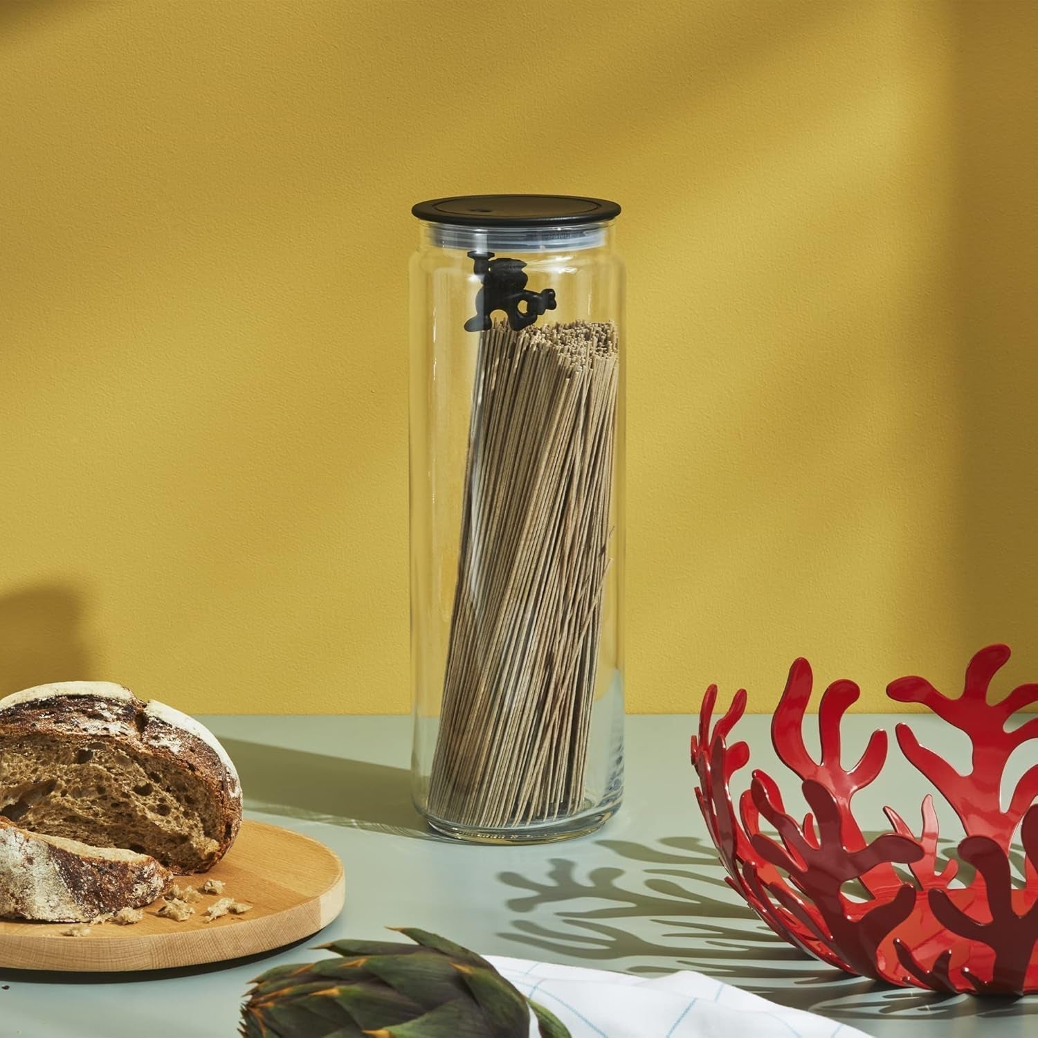 Alessi "Gianni" køkkenkrukke i glas med forseglet låg, termoplastisk harpiks, sort, 27,5 x 13,5 x 28 cm Madkasser Naty Shop