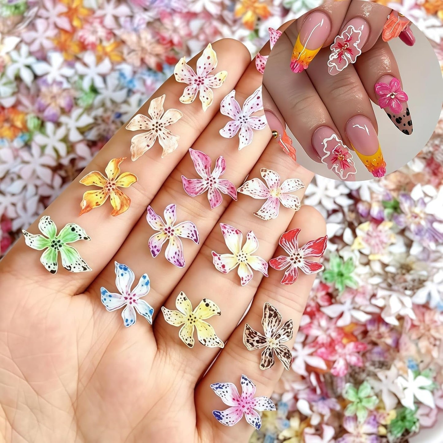 50 Stück 3D Blume Nail Charms Set, Bunte Nageldesign Tilbehør, Nägel Charms Og Nagel Art Charms, Perfekt Für Nailart, Maniküre Dekoration Og DIY Nageldesign