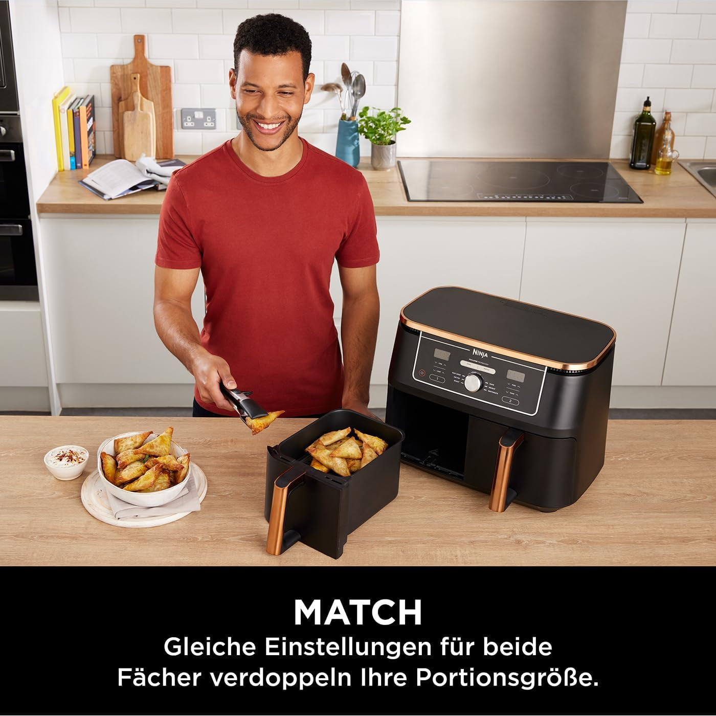 Ninja Foodi AF400EUCP MAX Dual Zone Airfryer, 9,5L Airfryer, 2 rum, med tang, non-stick belægning Husholdningsapparater Naty Shop