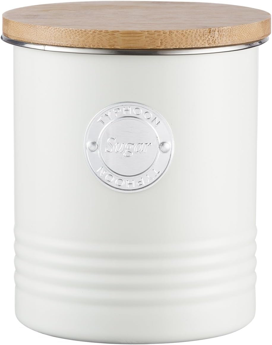 LIVING kollektion, sukkerskål med låg | creme pastel | opbevaringsboks 1 L køkken til sukker | sukkerbeholder i stål med låg | Bambus lufttætte opbevaringskrukker med låg Madopbevaringsbokse Naty Shop Sugar