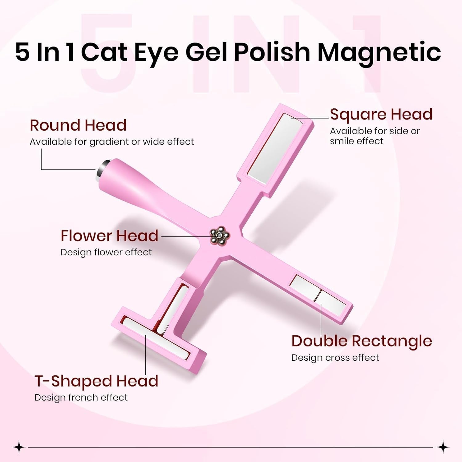 SUPWEE 5 i 1 Neglemagnetværktøj, Pink Cat Eye Magnet Für Nägel Multifunktions Magnetstift DIY Magic 3D Magnet Stick Pen Sæt Nail Art Magnet Stick Für Nail Art Diy-Zubehör