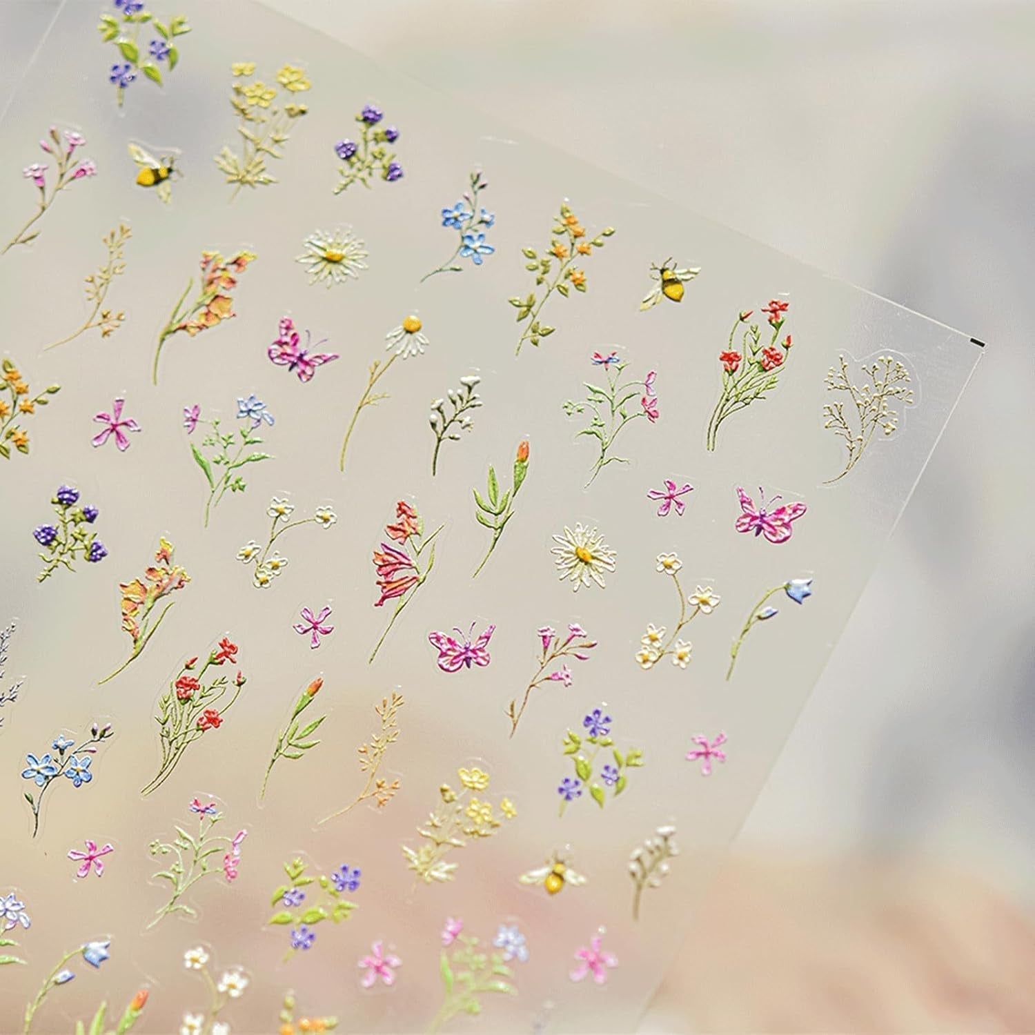 JMEOWIO 3D Nagelsticker Blumen Nail Art Sticker Selbstklebend Nagelaufkleber 5D Stereoskopisk Frühling Sommer Blumen Dekoration Nageldesign Tilbehør 1 Blatt